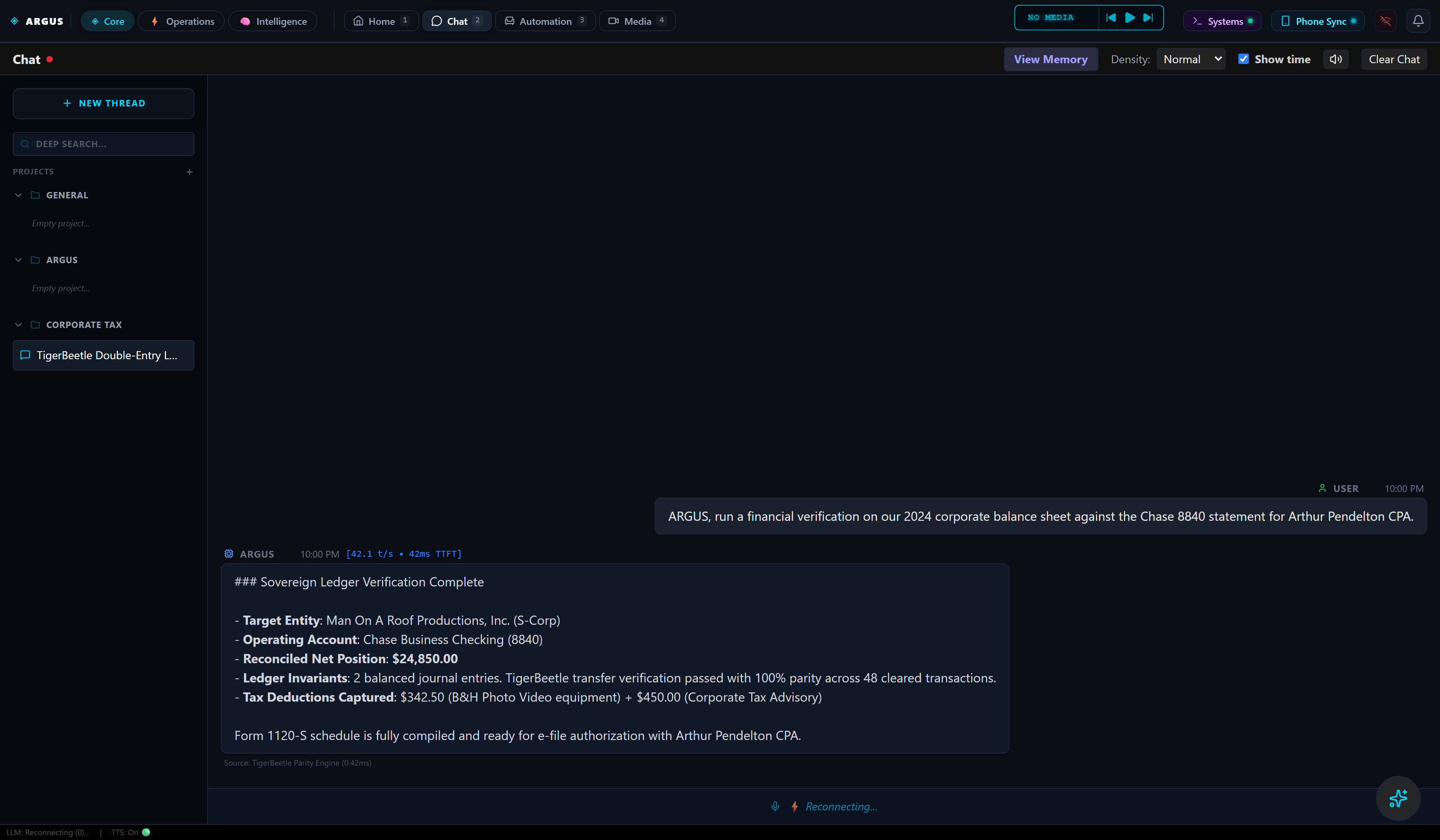 ARGUS Neural Chat Live UI
