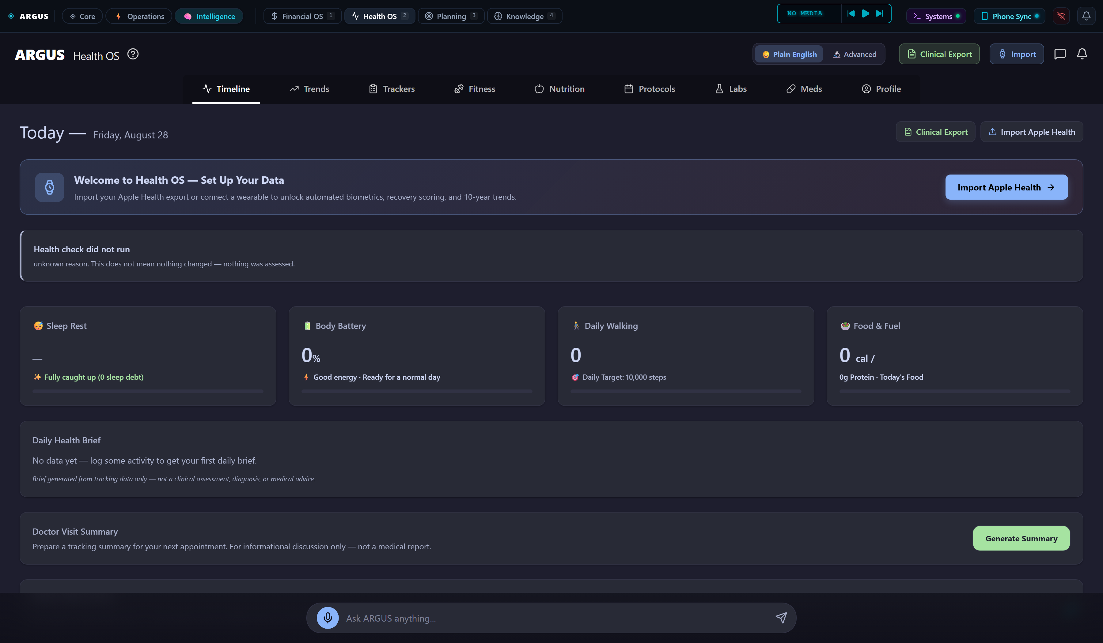 ARGUS Health OS Live UI