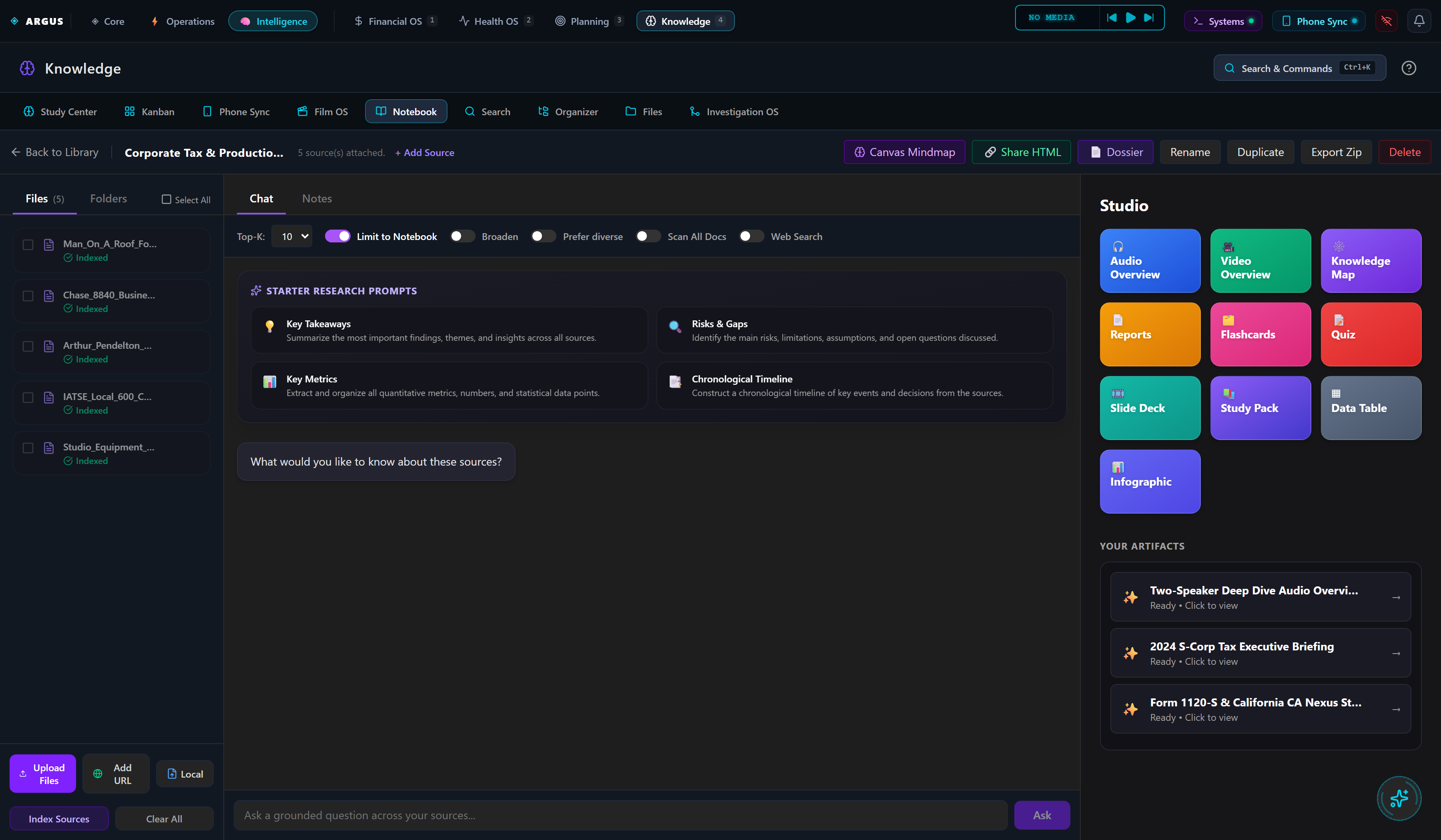 ARGUS Notebook Studio Live UI