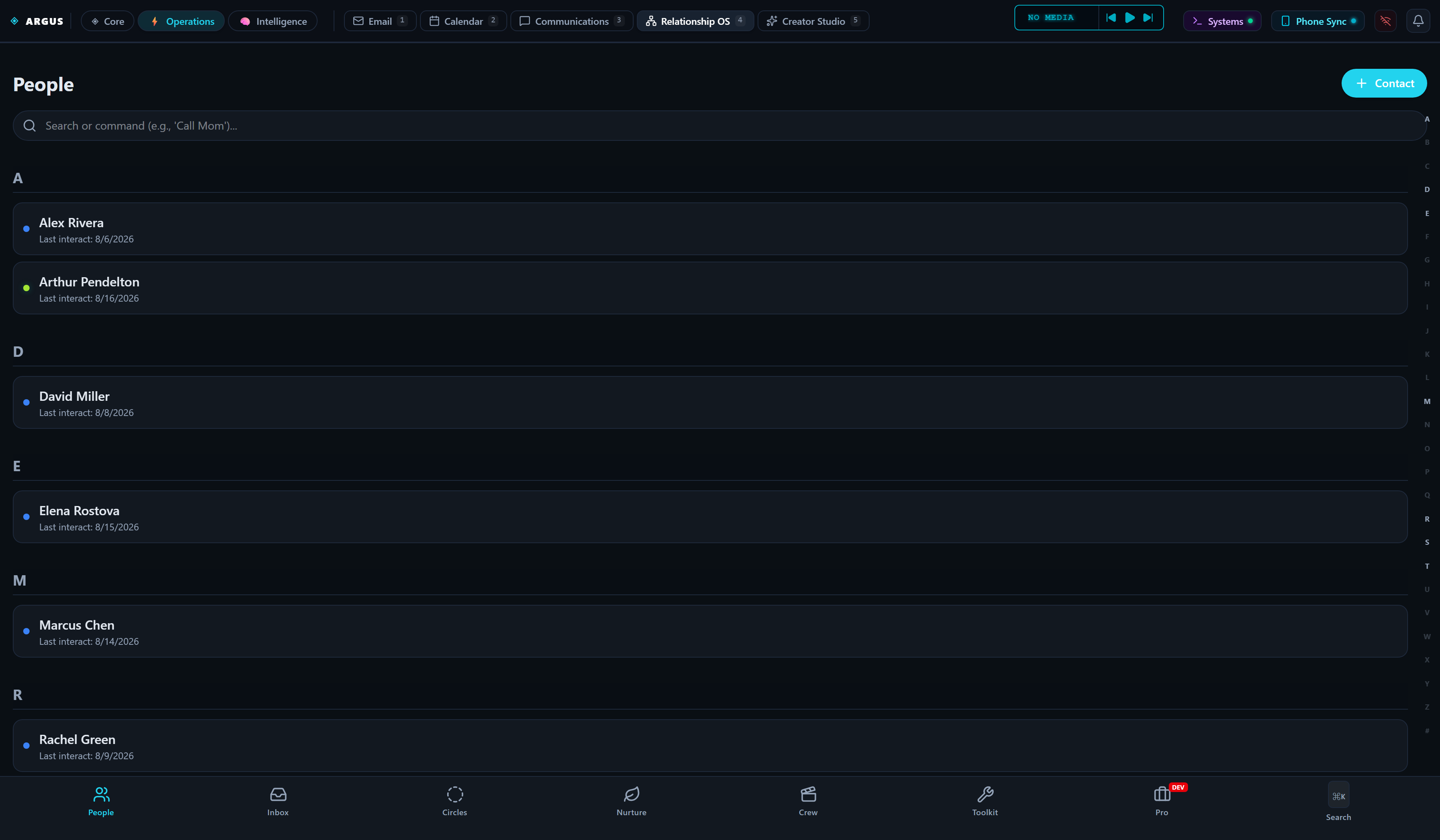 ARGUS Relationship Directory Live UI